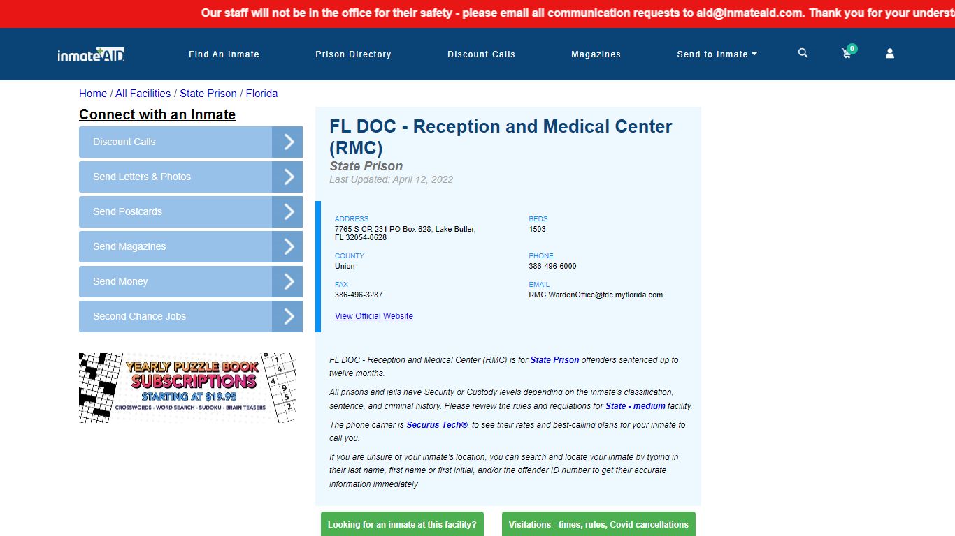 FL DOC - Reception and Medical Center (RMC) & Inmate ...